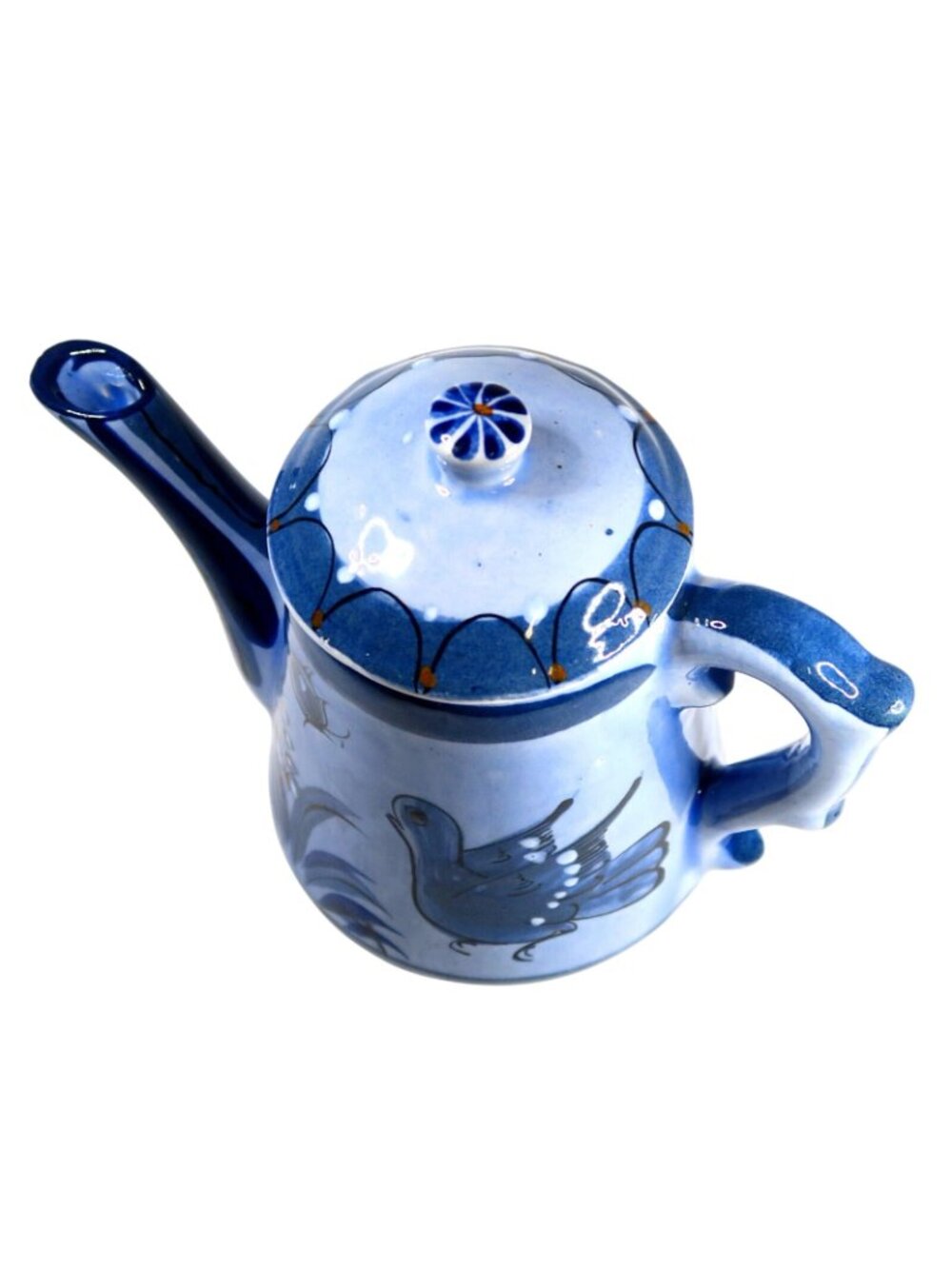 Tonala Blue Bird & Butterfly Teapot with Lid Vintage Signed Mexican Pottery - Picture 5 of 9